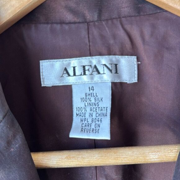 Vintage Alfani Silk Jacket Blazer Suit Brown Metallic - Picture 4 of 7